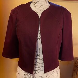 Zac Posen Maroon Textured Satin Bolero Jacket